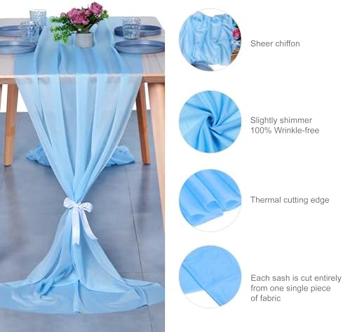Pack of 15 Chiffon Table Runners 29 x 120 Inch, 10FT Long - Turquoise - Image 6