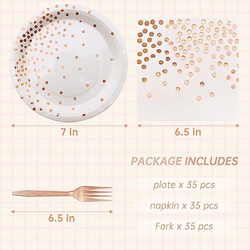 Serves 35 Guests White and Rose Gold Paper Plates Napkins Party Supplies - Image 2