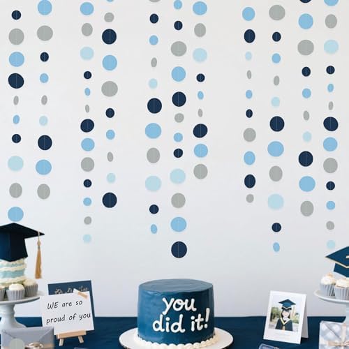 Dusty Blue Party Decorations Navy Blue Circle Dots Garland Gray Blue Hanging Paper Polka Dot Streamer for Wedding Shower Engagement Bridal Shower Birthday Graduation Nautical Themed Party Supplies - Image 6