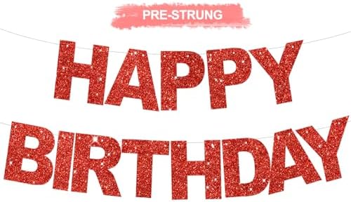 BEISHIDA Pre-Strung Glitter Red Happy Birthday Banner Party Sign Decoration by Beishida