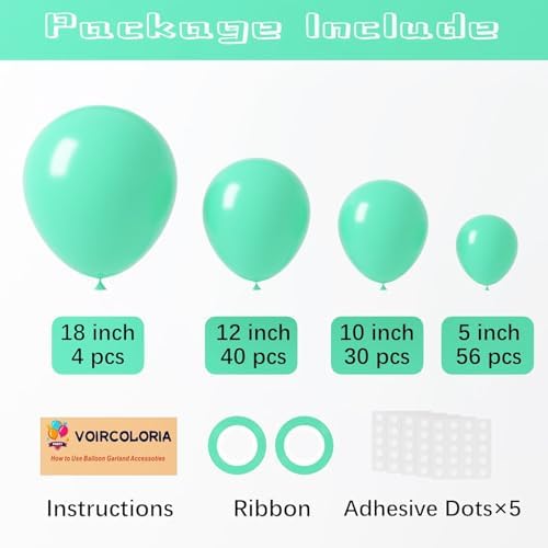 Voircoloria 130pcs Teal Balloons Garland Arch Kit, 18 12 10 5 Inch - Image 2