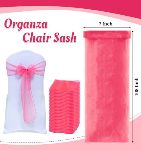 MDS Pack of 75 Organza Chair Sashes for Wedding & Event Décor – Coral - Image 3