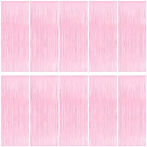 10 Pack Pink Foil Curtain Backdrop 3.2ft x 8.2ft Macaron Tinsel Foil Fringe Curtains Streamer Photo Booth Backdrop for Birthday Party Baby Shower Engagement Wedding Holiday Decoration (Macaron Pink) by Ohiyoo