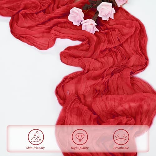6 Pack Red 10FT Cheesecloth Table Runner Rustic Gauze Fabric Cheese Cloth Table Runner for Wedding Bridal Baby Shower Table Decor Boho Sheer Birthday Party Table Decorations 20 x 120 Inch Long - Image 5