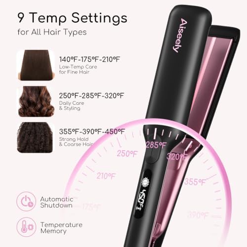 AISEELY 1.75" Infrared Hair Straightener, Wide Plate Hair Straightener, 9 Temp Control, 30S Fast Heating & Digital LED Display, Dual Voltage for All Hair Types - Image 5