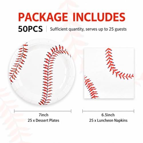 50pcs Baseball Plates and Napkins Party Supplies, 7Inch - Image 3