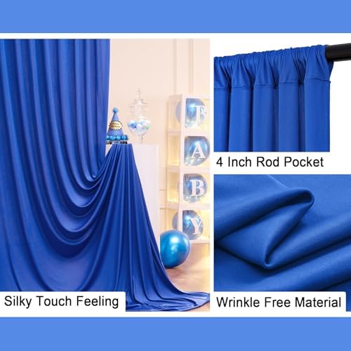 30ft x 10ft Wrinkle Free Royal Blue Backdrop Curtain for Party, Polyester Royal Blue Photo Backdrop Drapes 6 Panels 5x10ft for Birthday Photography Background Weddings Baby Shower Party - Image 4