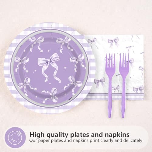 96Pcs Purple Bow Birthday Party Supplies for Girls Serves 24 - Image 2