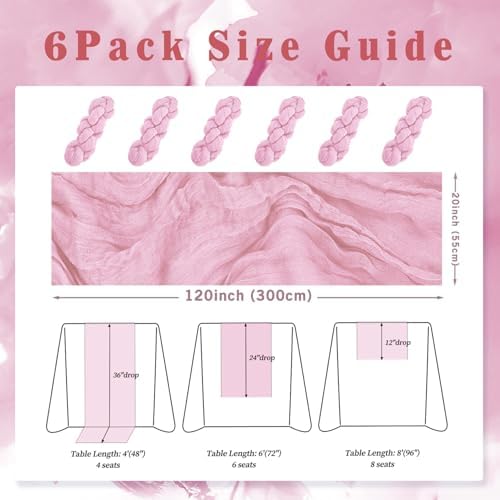 Light Pink Cheesecloth Table Runner 6 Pack 10FT Rustic Gauze Fabric Cheese Cloth Table Runner for Wedding 20 x 120 Inch Long Bridal Baby Shower Table Decorations Boho Sheer Birthday Party Table Decor - Image 2