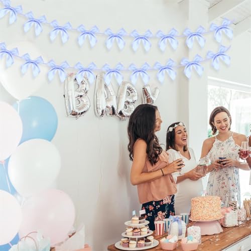 2pcs Bow Garland Banner, Ribbon Bow Party Decorations for Baby Shower Girls Bow Coquette Birthday Party Decor (Blue) - Image 7