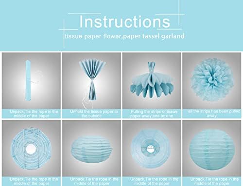 Blue Pink Purple Party Decorations - 15Pcs Tissue Pom Poms Paper Flowers Paper Lanterns Mermaid Birthday Party Baby Shower Lavender Wedding Hanging Decor - Image 3