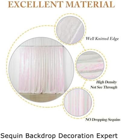 ShinyBeauty Photo Booth Backdrop - Iridescent White Sequin 8FTX10FT Sparkle Backdrop for Baby Shower & Birthday - Image 6