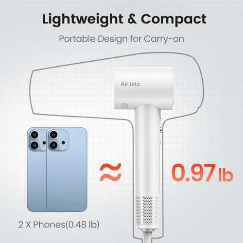 Hair Dryer, 160,000 RPM High-Speed Ionic Blow Dryer for Fast Drying, Professional Lightweight Hairdryer with Diffuser, Magnetic Nozzle, 4 Temps & 2 Speeds, Low Noise for Travel - White - Image 5