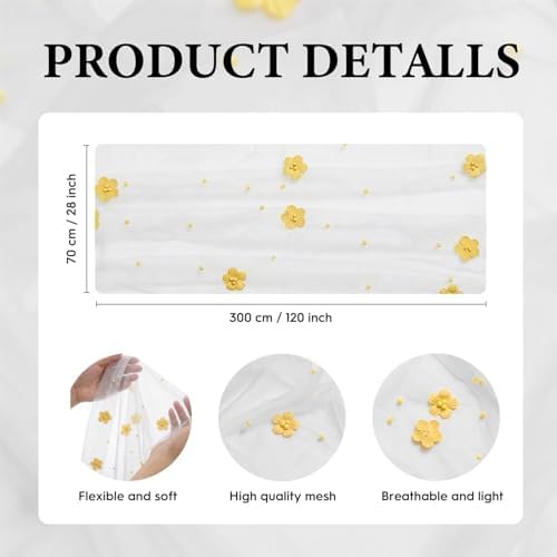 Artoid Mode Yellow Flower Pearl White Gauze Table Runner 10FT, Seasonal Sheer Dining Holiday Wedding Birthday Baby Shower Table Decor for Home Party - Image 6