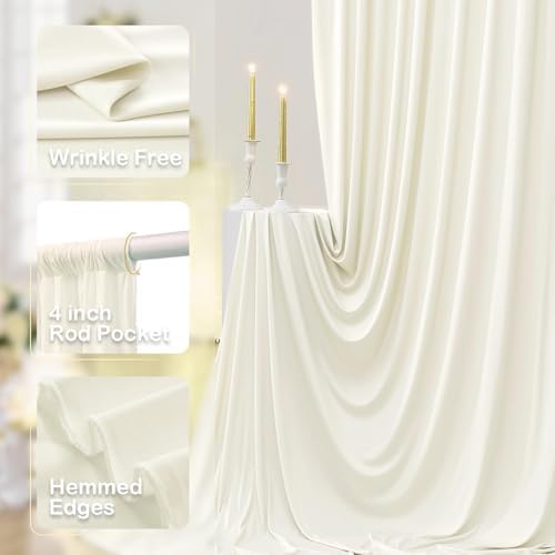 30ftx12ft Wrinkle Free Ivory Backdrop Curtains for Parties, 6 Panels 5x12FT Long Silky Polyester Ivory Photo Backdrop Drapes Back Drop Cloth for Wedding Birthday Photography Background Decor - Image 3