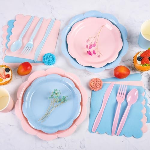 400 Pcs Baby Gender Reveal Plates and Napkins, Pink Blue Party Tableware - Image 3
