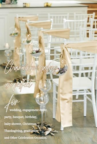 fani 60 PCS Satin Chair Sashes, 7x78 Inch, Champagne - Image 5