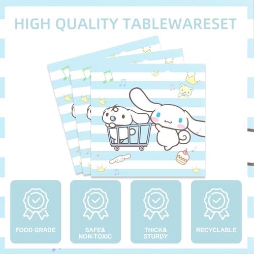 141Pcs Cinna-morolls Parties,Cinna-morolls Party Tableware Party Disposable Dinnerware Plates Cups Napkins for Cinna-morolls Baby Shower Party Decoration Supplies,Serves 20 - Image 4