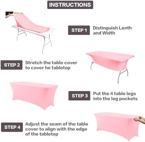 IVAPUPU 2 Pack 4FT Table Cloth for Rectangular Spandex Light Pink Cover - Image 4