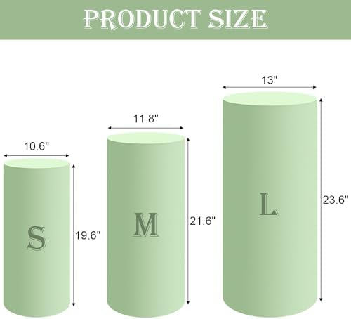 SaitiMade Set of 3 - Sage Green Cylinder Pedestal Stand Covers - Image 2