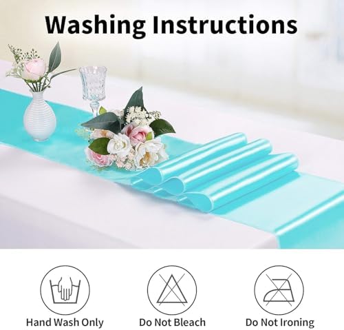 10-Pack Satin Table Runner Turquoise 12 x 108 inches Long, Table Runners for Wedding, Birthday Parties, Banquets Decorations（10 Pack, 12x108 Inch, Turquoise） - Image 6
