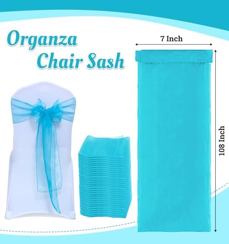 MDS Pack of 125 Organza Chair Sashes for Wedding & Event Décor – Light Teal - Image 3