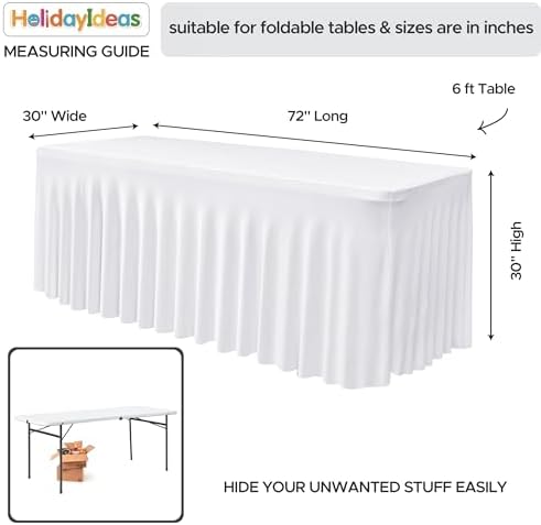 White Spandex Table Covers 6ft Rectangle Table Skirts for Party 2 Pack - Image 5