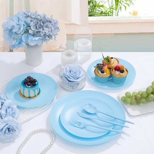 EjonirInjonir 150pcs Heavy Duty Light Blue Plastic Plates Baby Shower Set - Image 2