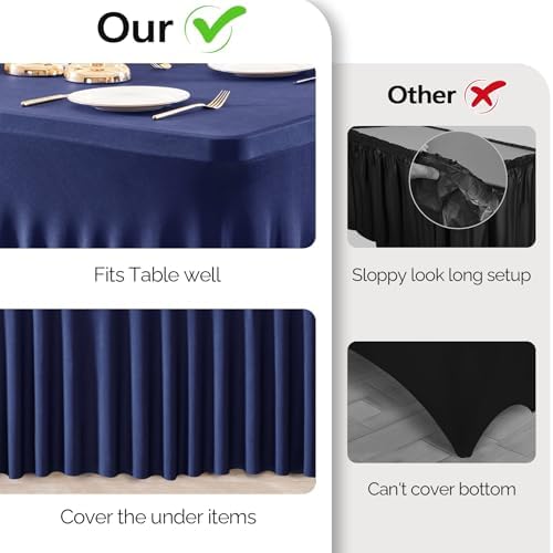 Wish Care 2 Pack Navy Blue Spandex Table Clothes for 8 Foot Rectangle Tables, 8FT Wrinkle Free Fitted Tablecloths Ruffles Design Table Cover for Party, Banquet, Wedding and Events - Image 3