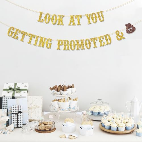 Look at You Getting Promoted & Sh*t Banner - The Best is Yet to Come - Congratulations Party Supplies - Promotion - Promotion Party Decorations - Gold Glitter - Image 4