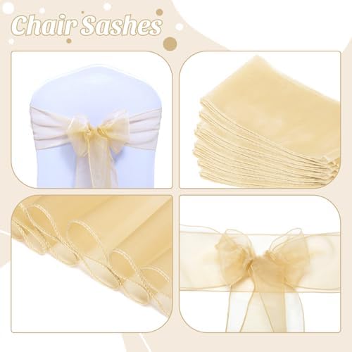 MDS Pack of 300 Organza Chair Sashes for Wedding & Event Décor – Beige - Image 4