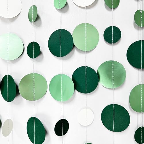 46 Ft Sage Green Party Decorations Metallic Sage Green White Polka Dots Garlands Hanging Paper Circle Dots Streamer for Birthday Engagement Graduation Wedding Party Decorations Supplies - Image 4