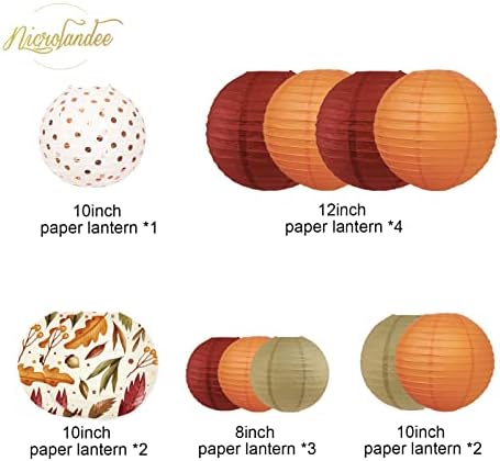 NICROLANDEE 12Pcs Burgundy Orange Maple Leaves Hanging Paper Lanterns - Image 3