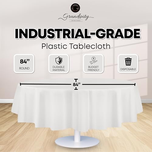 Grandipity Brand Round White Plastic 84" Disposable Tablecloth (12 Pack), Party & Event Decorative Cover - Image 2
