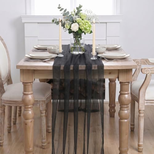 Artoid Mode Black Gauze Table Runner 28x120Inch, Seasonal Sheer Kitchen Dining Holiday Wedding Birthday Baby Shower Table Decor for Home Party - Image 2