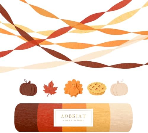 AOBKIAT Fall Thanksgiving Streamers Party Decorations,5 Rolls by aobkiat