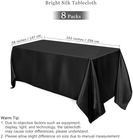 TURSTIN 8 Pack Black Satin Tablecloth 102 x 58 Inch Overlay Table Cover - Image 2