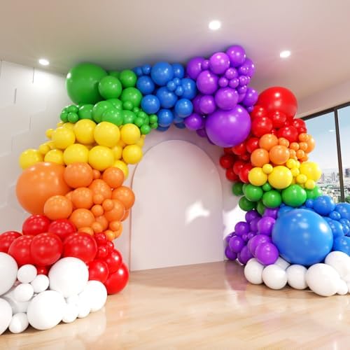 Rainbow Balloon Arch Kit, 209Pcs Assorted Colorful 18 12 10 5 Inch, Different Sizes Party Balloon Garland Kit for Baby Shower, Birthday, Gender Reveal, Anniversary, Easter, Prom Decoration by ADOINBY