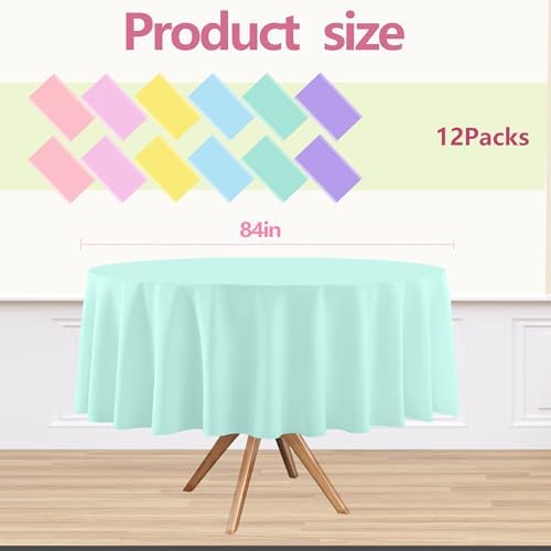 12 Pack Round Pastel Disposable Tablecloths for Party, 84 Inch - Image 2