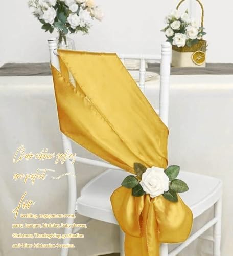 fani 120 PCS Satin Chair Sashes, 7x78 Inch, Gold - Image 7
