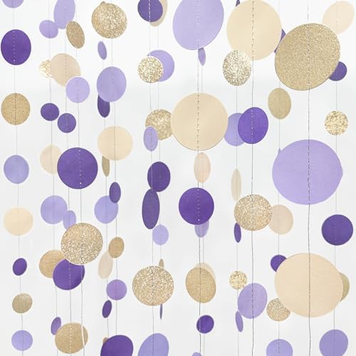 Champagne Gold Purple Cream Nude Polka Dots Garland Lavender Hanging Paper Circle Dot Streamer for Birthday Wedding Shower Engagement Bridal Shower Lilac Violet Theme Party Decorations Supplies - Image 3