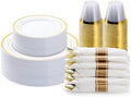 BESTVIP 175 Piece Gold Plastic Dinnerware Set for 25 Guests by Bestvip