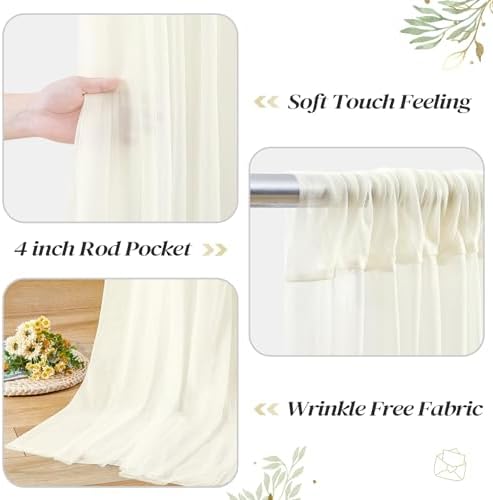 30ft x 10ft Ivory Backdrop Curtain with Lights String for Parties, Sheer Tulle Wedding Photo Backdrops Drapes for Baby Shower Birthday Party Decorations Background for Photography - Image 5