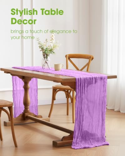 Pureegg 3 Pack Cheesecloth Table Runner 120 Inch Purple - Image 2