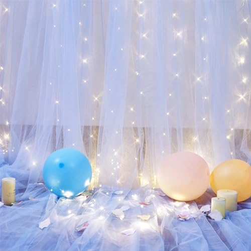 10×12ft Baby Blue Sheer Tulle Backdrop Curtains with Lights String for Parties Baby Shower Decorations for Boy Bridal Shower Birthday Party Photo Shoot Background Wall Decorations 2 Panels 5×12ft - Image 7