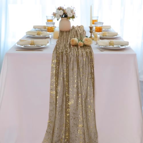 Snowkingdom Brown Coffee Gold Table Runner 10ft Gauze Sheer Cheesecloth Chiffon Lace Party Decorations Wedding Fall Thanksgiving Christmas Birthday Halloween - Image 5