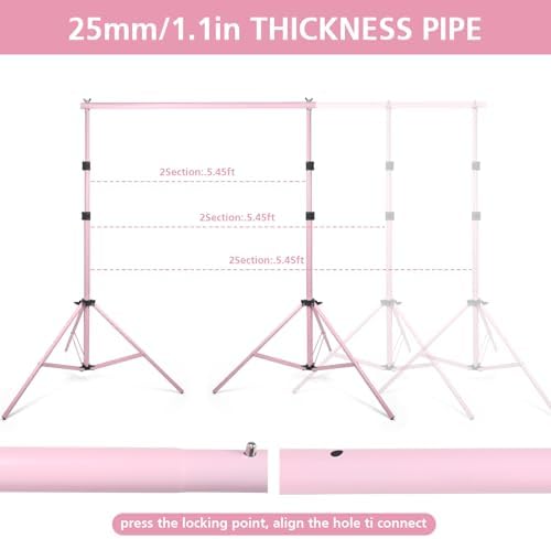 Backdrop Stand 10x7ft(WxH) Photo Studio Adjustable Background Stand Support kit with 2 Crossbars, 6 Clamps, 2 Sandbags and Carry Bag for Parties, Events Decoration, Wedding, Photography (Pink) - Image 3