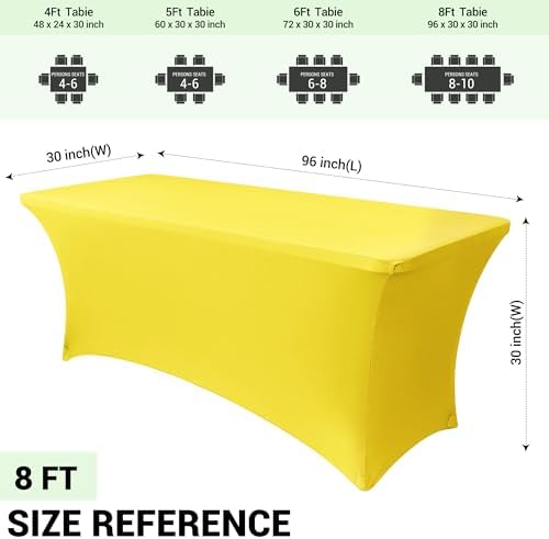 Obstal 8ft Stretch Spandex Table Cover for Folding Tables, 2 Pack, Yellow - Image 4