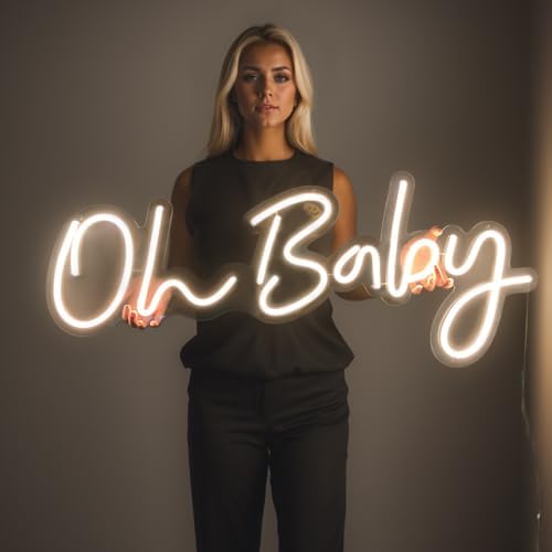DIVATLA 38"x15" Large Oh Baby Sign for Backdrop - Oh Baby Neon Sign Dimmable Light Up Sign for Gender Reveal, Wedding, Birthday Party Bedroom Wall Decor by Divatla