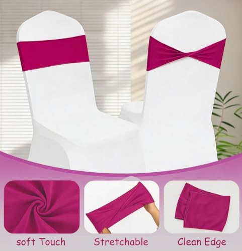 Burgundy Chair Sashes Bows 60Pcs Spandex Chair Sashes Elastic Chair Cover Bands Ties Without Buckle for Wedding Birthday Party Ceremoney Events Decoration - Image 4